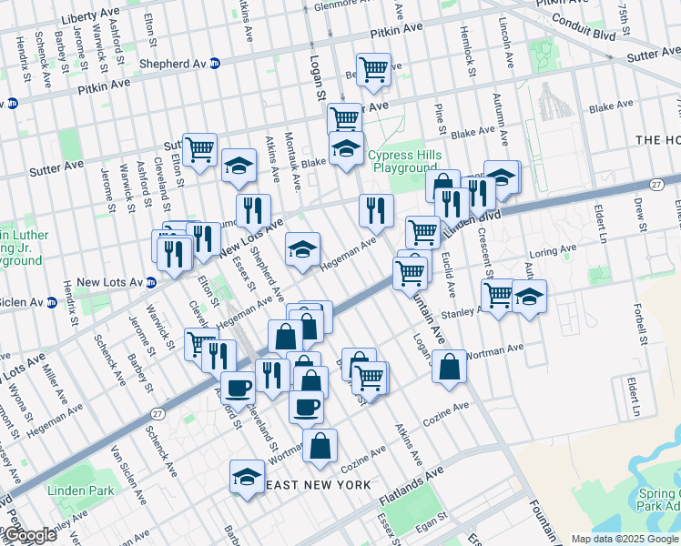 map of restaurants, bars, coffee shops, grocery stores, and more near 469 Montauk Avenue in Brooklyn