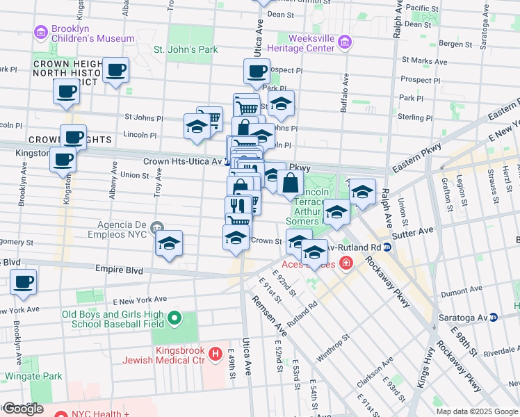map of restaurants, bars, coffee shops, grocery stores, and more near 1710 President Street in Brooklyn
