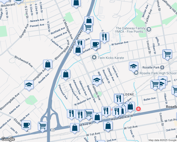map of restaurants, bars, coffee shops, grocery stores, and more near 700 Colfax Ave in Kenilworth
