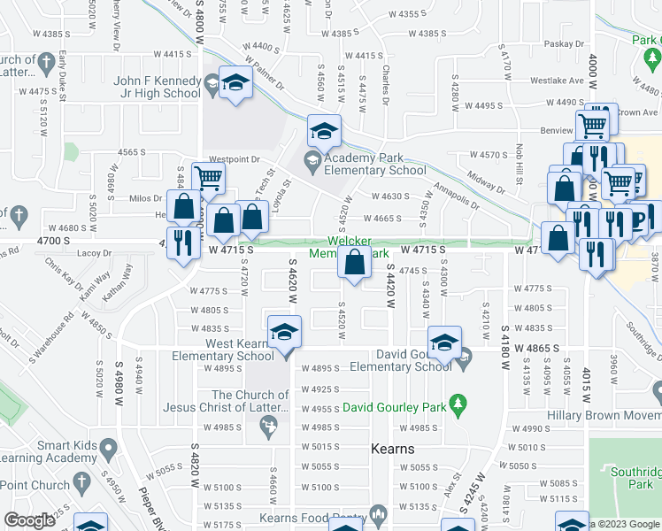 map of restaurants, bars, coffee shops, grocery stores, and more near 4544 West 4745 South in Salt Lake City