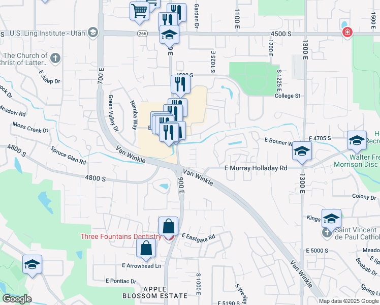 map of restaurants, bars, coffee shops, grocery stores, and more near 4781 900 East in Salt Lake City
