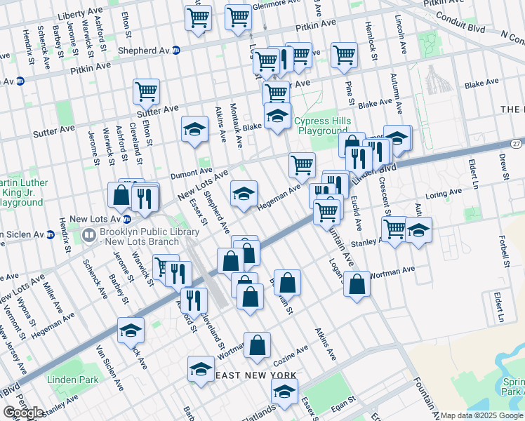 map of restaurants, bars, coffee shops, grocery stores, and more near 469 Montauk Avenue in Brooklyn