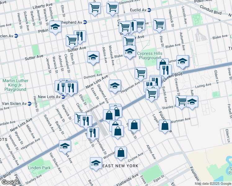 map of restaurants, bars, coffee shops, grocery stores, and more near 981 Hegeman Avenue in Brooklyn