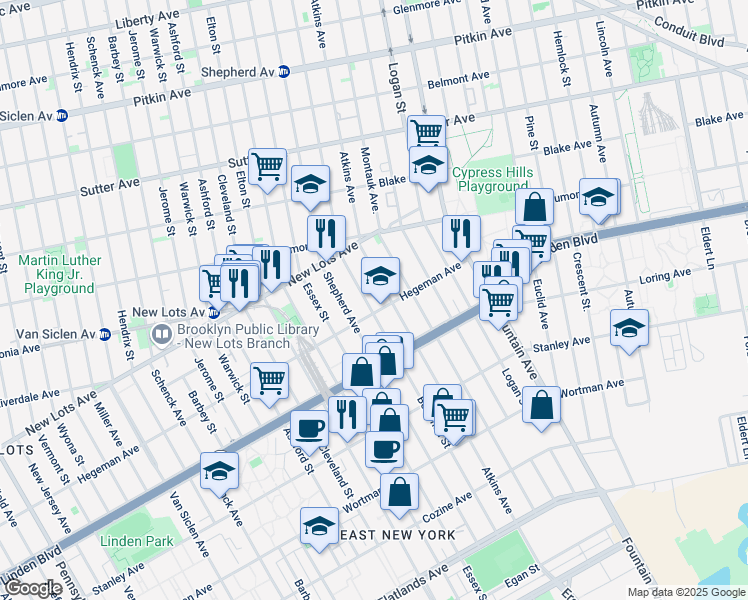 map of restaurants, bars, coffee shops, grocery stores, and more near 981 Hegeman Avenue in Brooklyn