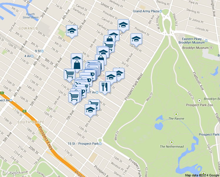 map of restaurants, bars, coffee shops, grocery stores, and more near Brooklyn 8th Ave in Brooklyn