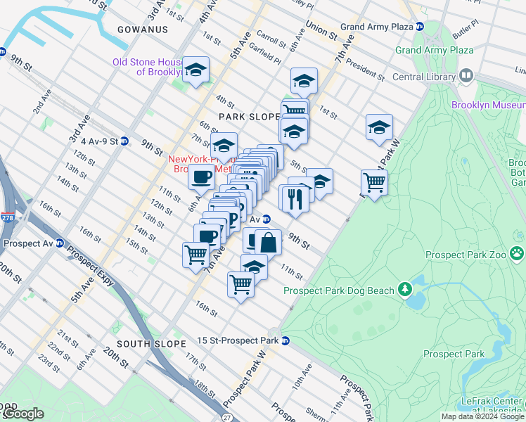 map of restaurants, bars, coffee shops, grocery stores, and more near 481 9th Street in Brooklyn