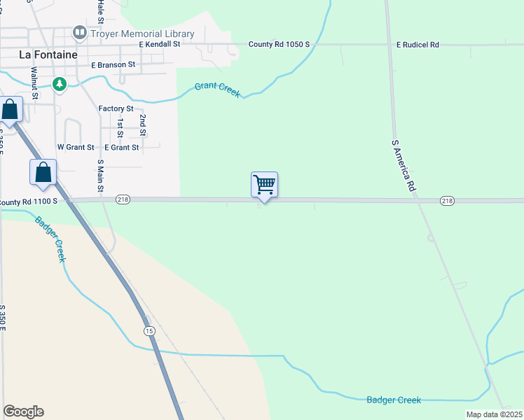 map of restaurants, bars, coffee shops, grocery stores, and more near 4279 Indiana 218 in La Fontaine