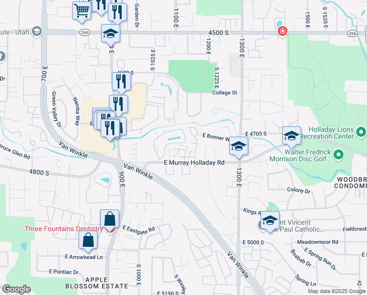 map of restaurants, bars, coffee shops, grocery stores, and more near 1131 East 4745 South in Millcreek