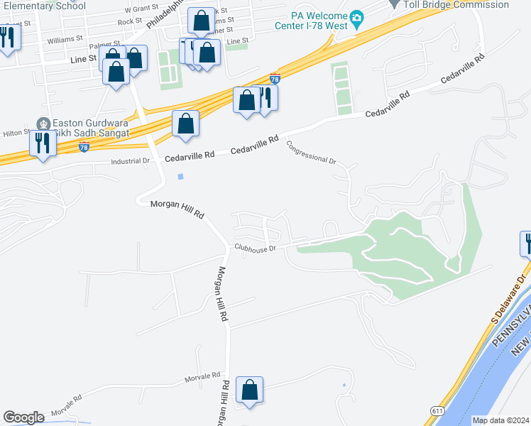 map of restaurants, bars, coffee shops, grocery stores, and more near 318 Waterford Terrace in Easton
