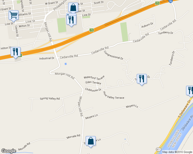 map of restaurants, bars, coffee shops, grocery stores, and more near 318 Waterford Terrace in Easton