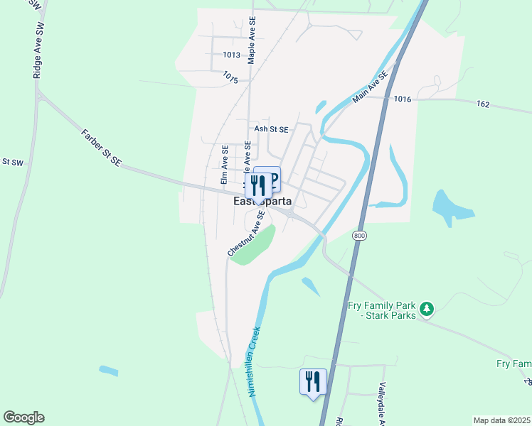 map of restaurants, bars, coffee shops, grocery stores, and more near 2080 Walnut Street Southeast in East Sparta