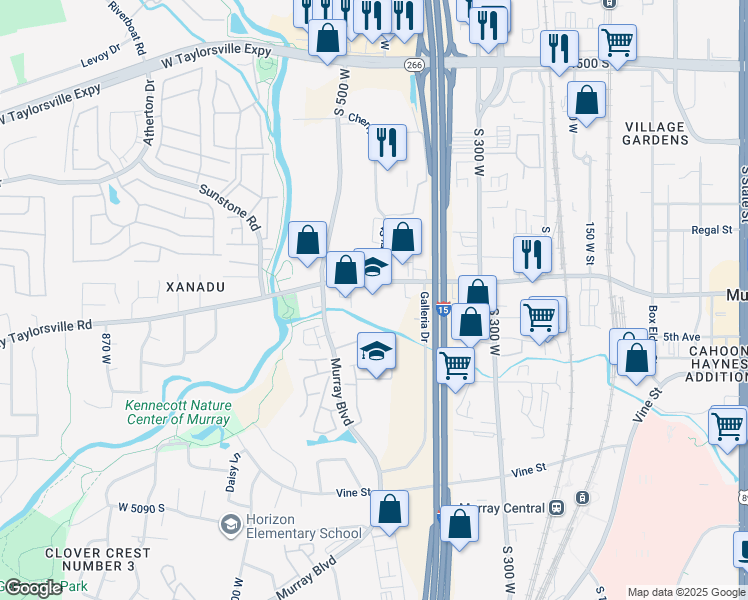 map of restaurants, bars, coffee shops, grocery stores, and more near 447 West 4800 South in Murray