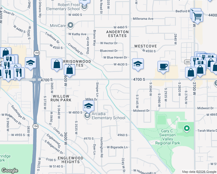 map of restaurants, bars, coffee shops, grocery stores, and more near 4738 Meadow Wood Way in Salt Lake City