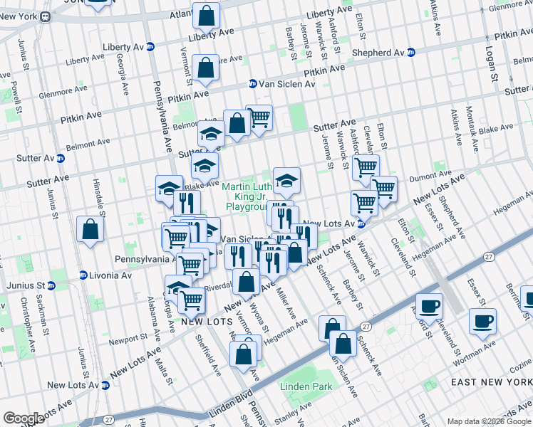 map of restaurants, bars, coffee shops, grocery stores, and more near 574 Miller Avenue in Brooklyn