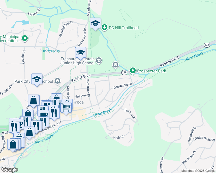 map of restaurants, bars, coffee shops, grocery stores, and more near 2293 Buffalo Bill Drive in Park City