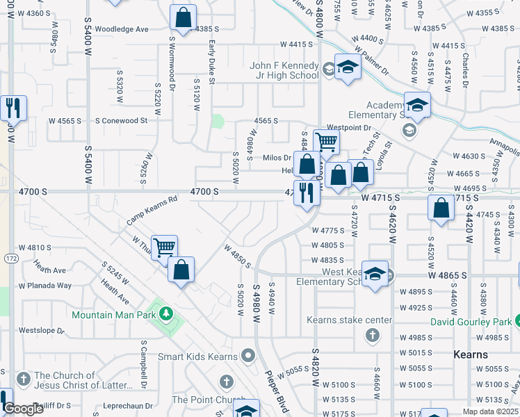map of restaurants, bars, coffee shops, grocery stores, and more near 5075 West 4700 South in West Valley City