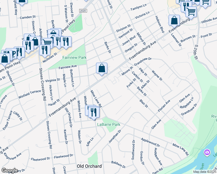 map of restaurants, bars, coffee shops, grocery stores, and more near 12 Ashlee Court in Easton