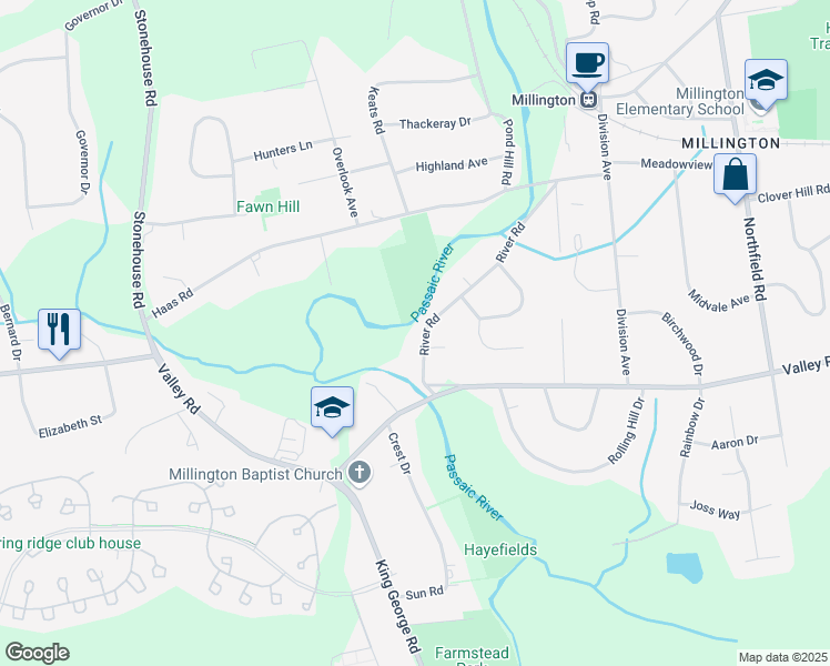 map of restaurants, bars, coffee shops, grocery stores, and more near 264 River Road in Long Hill