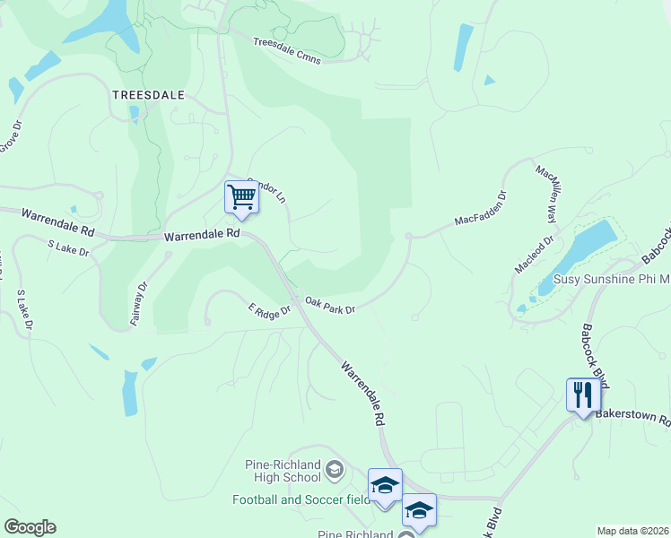 map of restaurants, bars, coffee shops, grocery stores, and more near 101 Treesdale Drive in Gibsonia