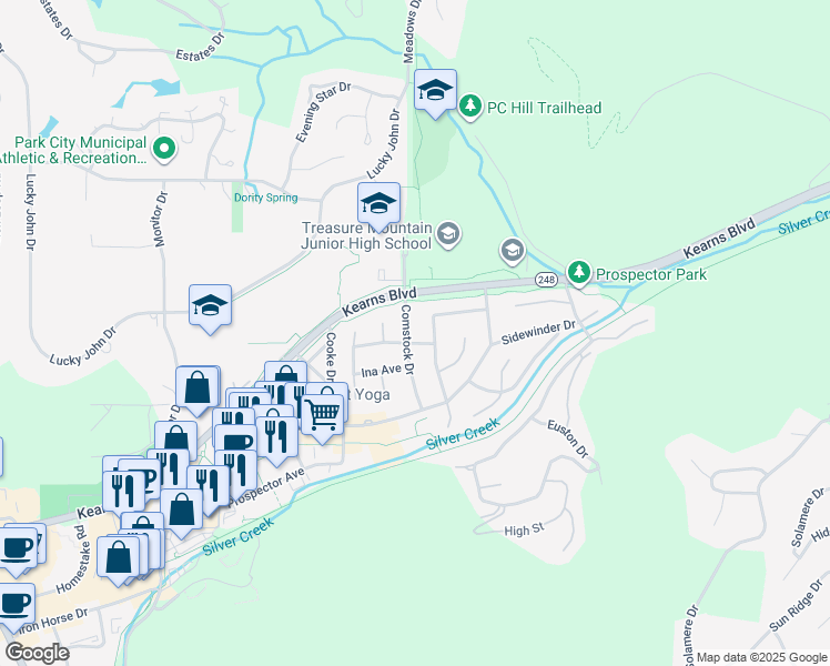 map of restaurants, bars, coffee shops, grocery stores, and more near 2284 Comstock Drive in Park City