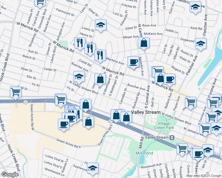 map of restaurants, bars, coffee shops, grocery stores, and more near in Nassau County