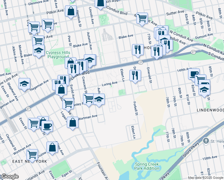 map of restaurants, bars, coffee shops, grocery stores, and more near 1237 Stanley Avenue in Brooklyn
