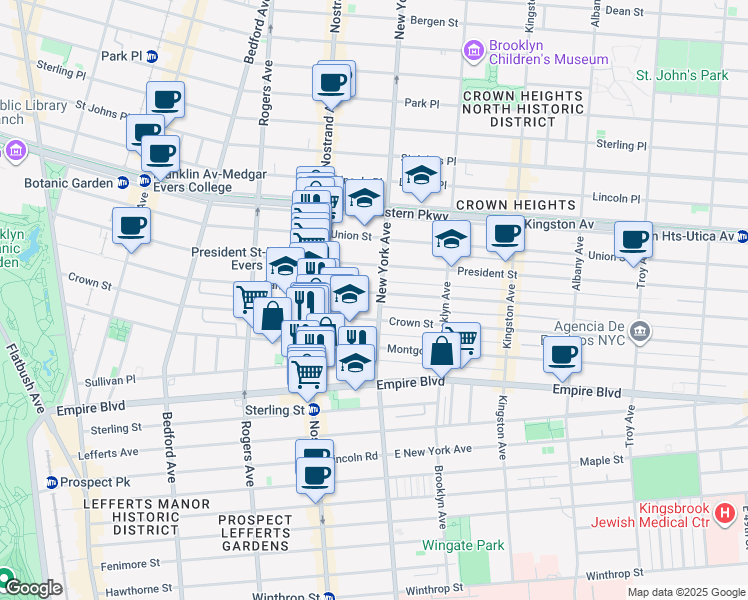 map of restaurants, bars, coffee shops, grocery stores, and more near 337 Crown Street in Brooklyn