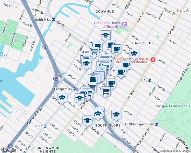 map of restaurants, bars, coffee shops, grocery stores, and more near 530 5th Avenue in Brooklyn