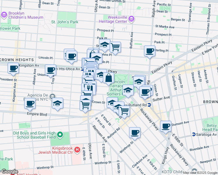 map of restaurants, bars, coffee shops, grocery stores, and more near 1135 Rochester Avenue in Brooklyn