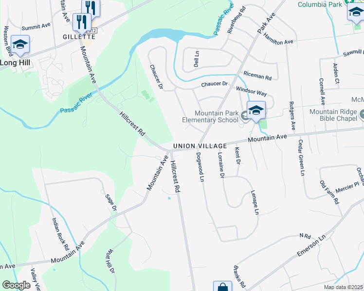 map of restaurants, bars, coffee shops, grocery stores, and more near 1127 Mountain Avenue in Berkeley Heights