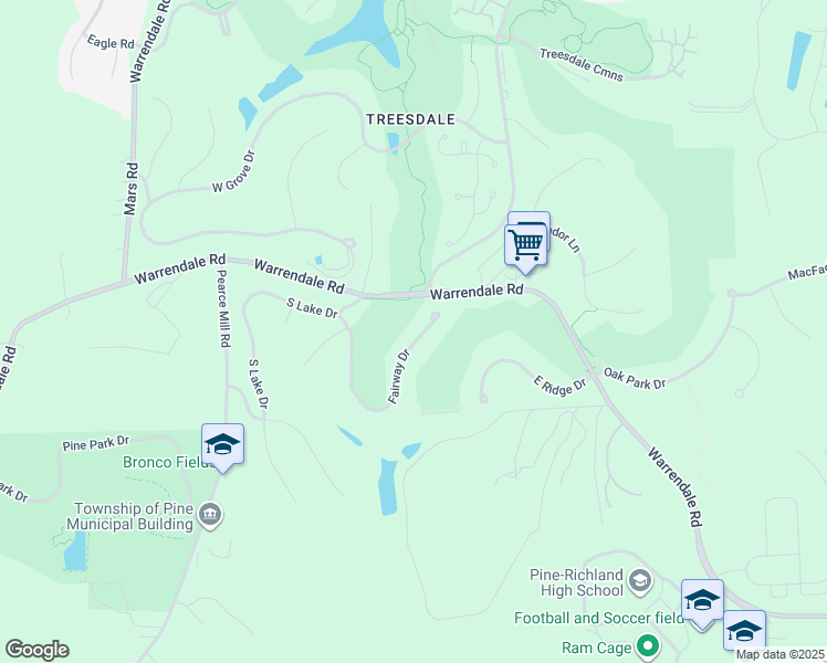 map of restaurants, bars, coffee shops, grocery stores, and more near 4111 Fairway Drive in Gibsonia