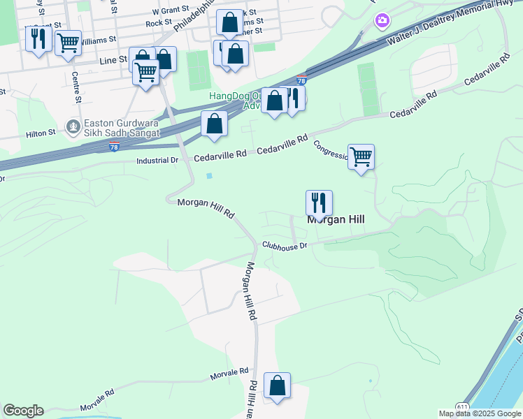 map of restaurants, bars, coffee shops, grocery stores, and more near 514 Waterford Terrace in Easton