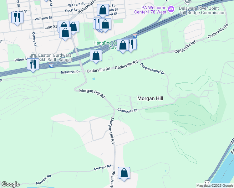 map of restaurants, bars, coffee shops, grocery stores, and more near 514 Waterford Terrace in Easton