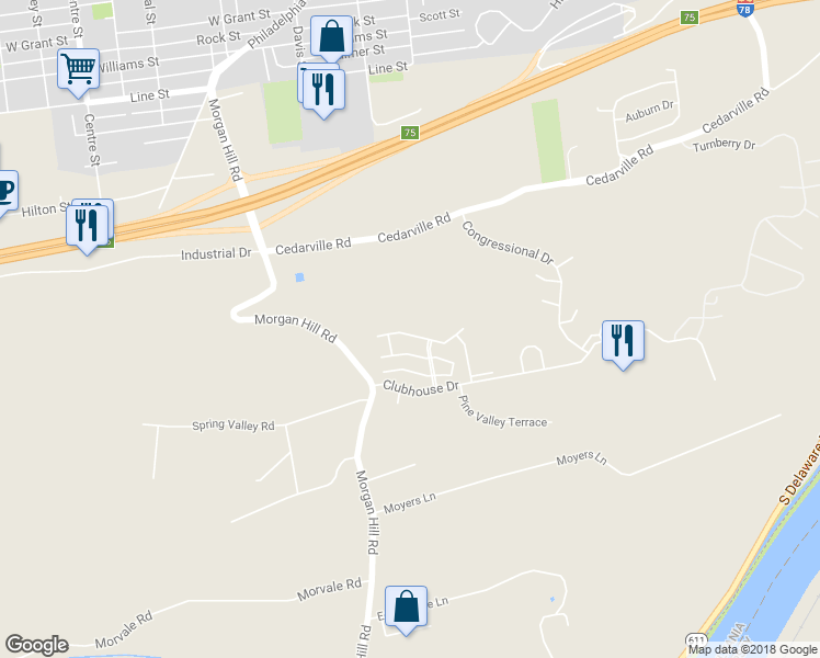map of restaurants, bars, coffee shops, grocery stores, and more near 416 Waterford Terrace in Easton