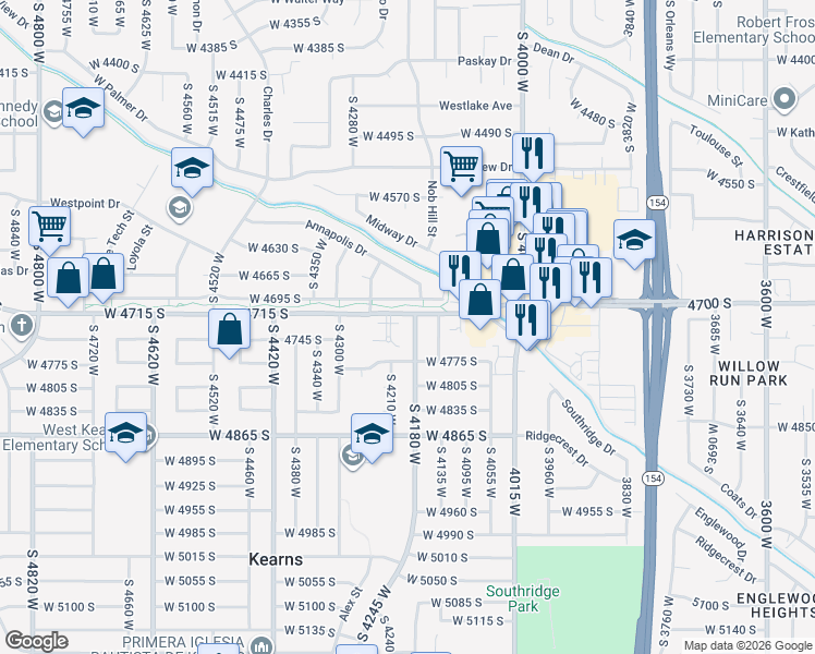 map of restaurants, bars, coffee shops, grocery stores, and more near 4749 Old Oxford Road in Salt Lake City