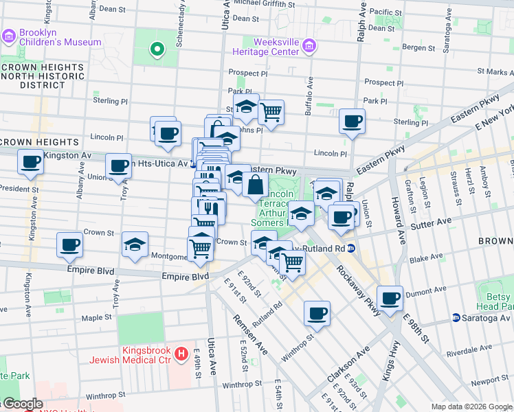 map of restaurants, bars, coffee shops, grocery stores, and more near 905 Rochester Avenue in Brooklyn