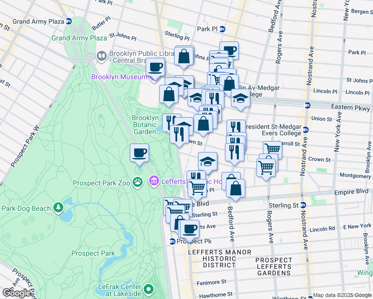 map of restaurants, bars, coffee shops, grocery stores, and more near 111 Montgomery Street in Brooklyn