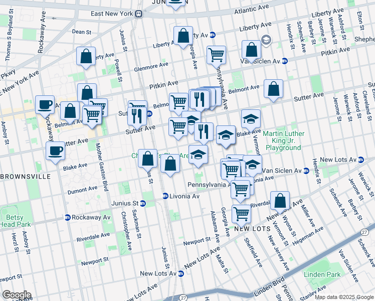 map of restaurants, bars, coffee shops, grocery stores, and more near 360 Williams Avenue in Brooklyn