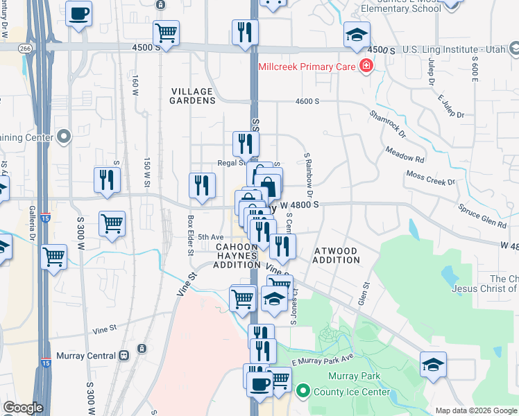 map of restaurants, bars, coffee shops, grocery stores, and more near in Murray