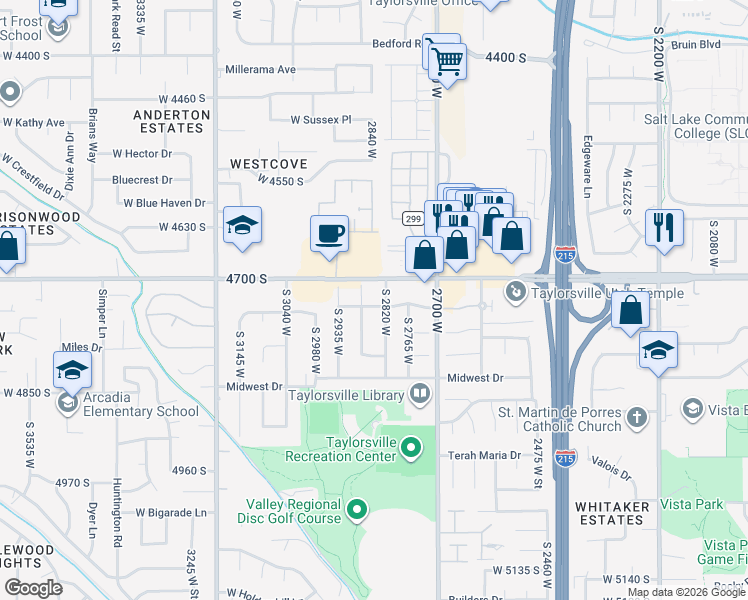 map of restaurants, bars, coffee shops, grocery stores, and more near 2803 Sable Avenue in Salt Lake City