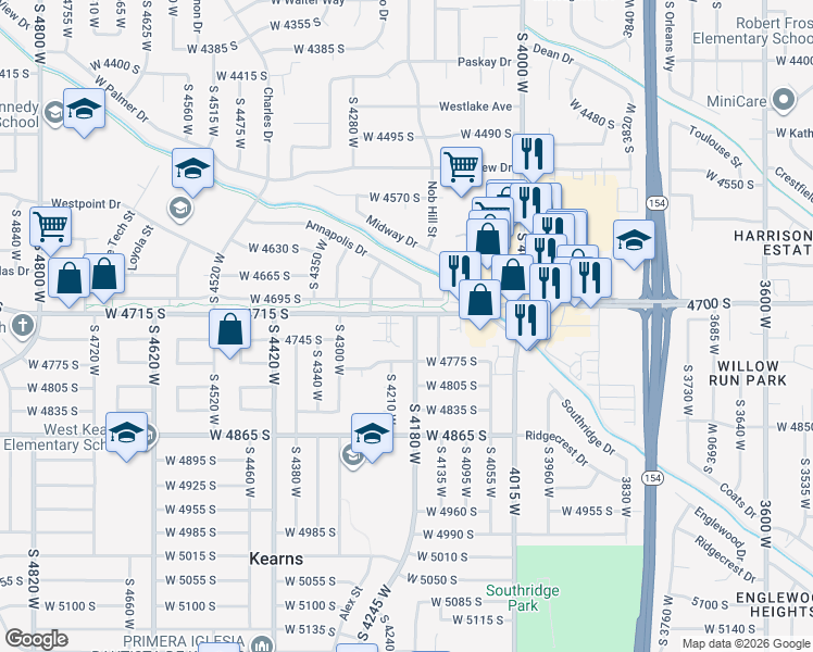 map of restaurants, bars, coffee shops, grocery stores, and more near 4749 Old Oxford Road in Salt Lake City