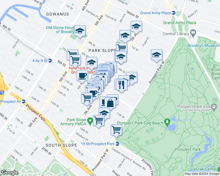 map of restaurants, bars, coffee shops, grocery stores, and more near 481 9th Street in Brooklyn