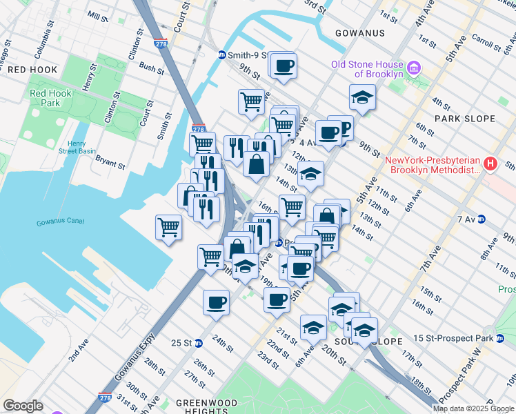 map of restaurants, bars, coffee shops, grocery stores, and more near 133 17th Street in Brooklyn