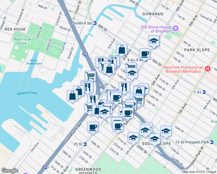 map of restaurants, bars, coffee shops, grocery stores, and more near 133 17th Street in Brooklyn