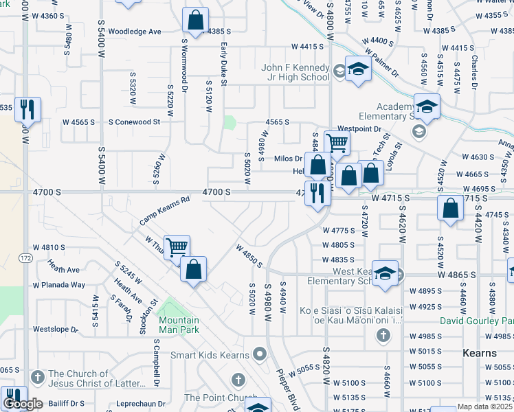 map of restaurants, bars, coffee shops, grocery stores, and more near 5075 West 4700 South in West Valley City