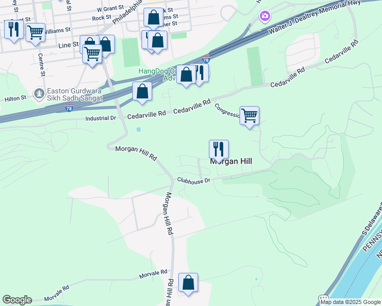 map of restaurants, bars, coffee shops, grocery stores, and more near 416 Waterford Terrace in Easton