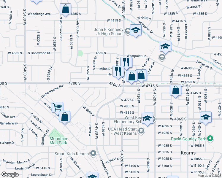 map of restaurants, bars, coffee shops, grocery stores, and more near 4851 West 4700 South in Kearns