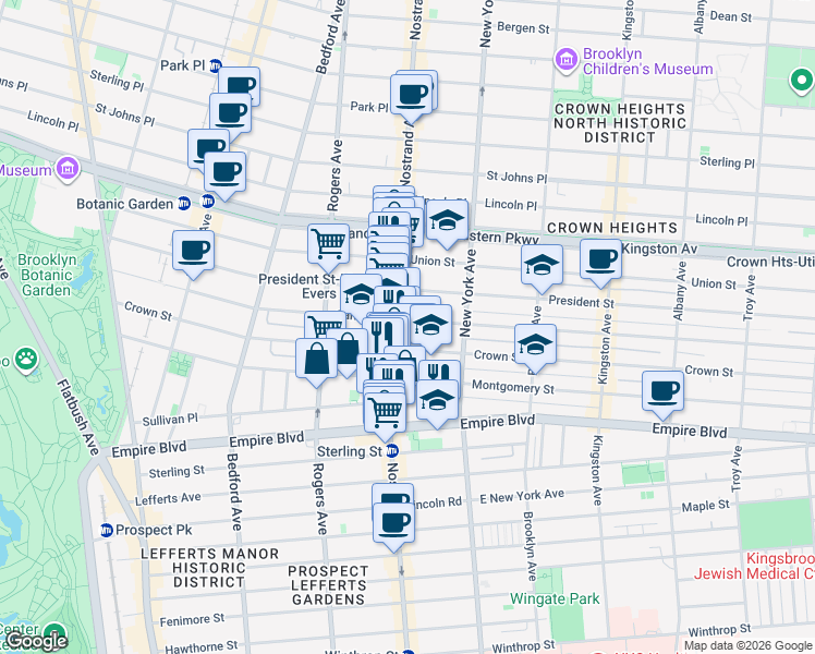 map of restaurants, bars, coffee shops, grocery stores, and more near 1198 Carroll Street in Brooklyn