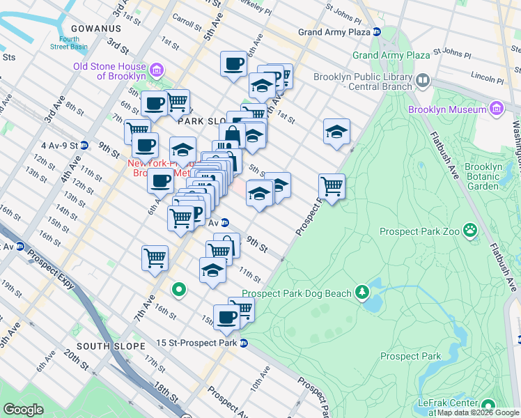 map of restaurants, bars, coffee shops, grocery stores, and more near 8th Ave & 7th St in Brooklyn