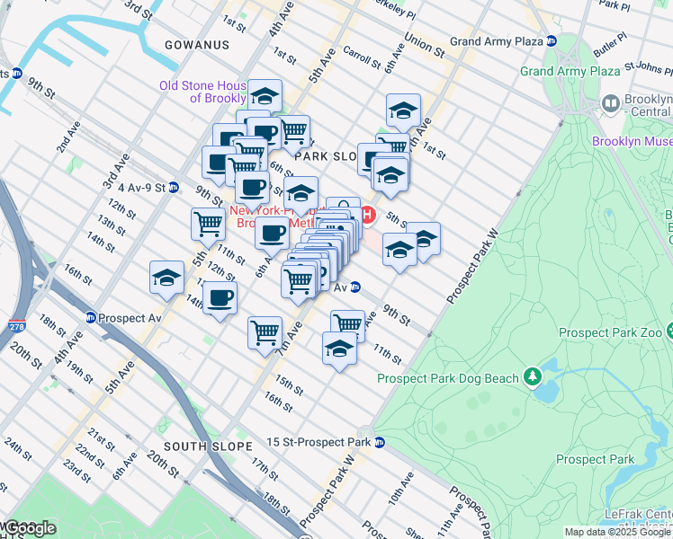 map of restaurants, bars, coffee shops, grocery stores, and more near 439 9th Street in Brooklyn